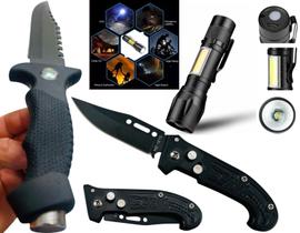 Kit De Sobrevivência Completo Faca, Canivete e Lanterna