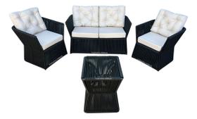 Kit De Sofá Com Poltronas E Mesa De Centro Em Corda Náutica Preto - Lisato Bege - Varanda Fibras