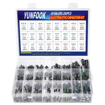 Kit de sortimento de capacitores YUNFOOK 280 unidades 0,1uF-1000uF 10V-50V Kit de sortimento de capacitores YUNFOOK 280 unidades 0,1uF-1000uF 10V-50V
