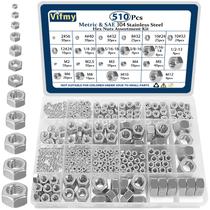 Kit de sortimento de nozes hexagonais Vifmy 2 em 1 SAE e Metric 304 Stainless