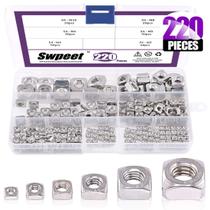 Kit de sortimento de nozes quadradas Swpeet 220Pcs 304 em aço inoxidável Kit de sortimento de nozes quadradas Swpeet 220Pcs 304 em aço inoxidável