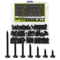 Kit de sortimento de parafusos de madeira B1jounie YA Black 8 -32 155 unidades