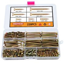 Kit de sortimento de parafusos para madeira INDPROD M4 M5 Flat Head 220 unidades