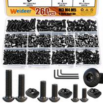 Kit de sortimento de parafusos T-Nuts weideer 260PCS M3 M4 M5 Preto Kit de sortimento de parafusos T-Nuts weideer 260PCS M3 M4 M5 Preto