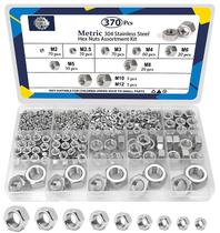 Kit de sortimento Hex Nuts ZQZ 370 PCS M2-M12 em aço inoxidável Kit de sortimento Hex Nuts ZQZ 370 PCS M2-M12 em aço inoxidável