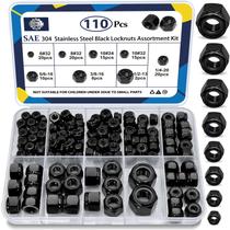Kit de sortimento Locknuts ZQZ, pacote 110, preto, aço inoxidável SAE 304