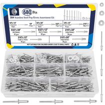 Kit de sortimento Pop Rivets ZQZ 680 unidades de aço inoxidável Kit de sortimento Pop Rivets ZQZ 680 unidades de aço inoxidável