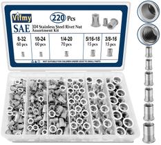 Kit de sortimento Rivet Nut Vifmy SAE 304 em aço inoxidável 220 unidades Kit de sortimento Rivet Nut Vifmy SAE 304 em aço inoxidável 220 unidades