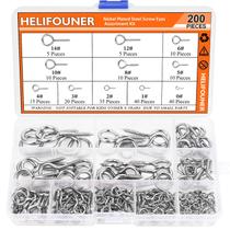Kit de sortimento Screw Eyes HELIFOUNER 200 peças de aço niquelado Kit de sortimento Screw Eyes HELIFOUNER 200 peças de aço niquelado