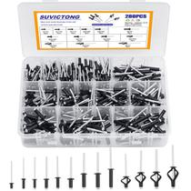 Kit de sortimento SUVICTONG Black Pop Rivets 280 unidades, 13 tamanhos Kit de sortimento SUVICTONG Black Pop Rivets 280 unidades, 13 tamanhos