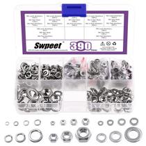 Kit de sortimento Swpeet 390 unidades de aço inoxidável métrico 304