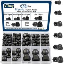 Kit de sortimento Vifmy Metric Black Nylon Acorn Nuts 155 unidades