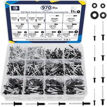 Kit de sortimento ZQZ Black Pop Rivets com lavadora, 970 unidades, 14 tamanhos