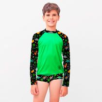 Kit De Sunga Infantil Com Blusa Dino Proteção Solar Uv50+