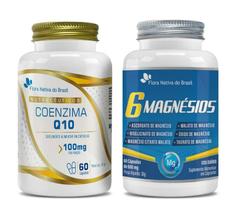 Kit de Suplementos CoenzimaQ10, 6 Magnésios 500mg 60 cápsulas Flora Nativa