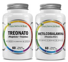 Kit de Suplementos Treonato, Vitamina B12 Metilcobalamina 60 cáps Flora Nativa