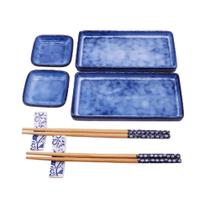 Kit De Sushi Bamboo E Cerâmica Azul 8 Peças - Btc