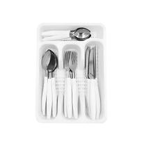 Kit de Talheres 24 Peças em Aço Inox com Cabo Plástico + Porta Talher Ke Home (Cores Sortidas)