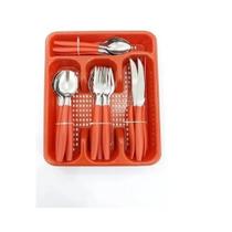 Kit De Talheres C/ 25 Peças Vermelho Suporte Gaveta Cozinha