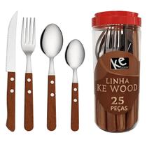Kit de Talheres com 25 Peças Modelo Ke Wood Ke Home