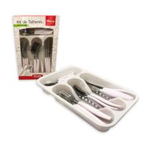 Kit de Talheres em Inox 25 Peças Branco, Facas, Garfos, Colheres e Porta Talher, 32,8x19,8cm