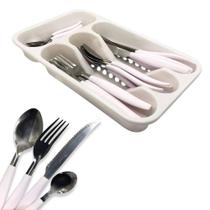 Kit De Talheres Inox 24 Peças Cabo Branco Com Porta Talher