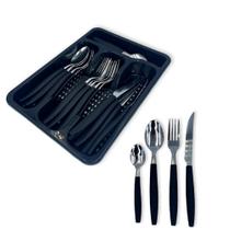 Kit de Talheres Inox 25 Peças - Conjunto com Facas, Garfos, Colheres de Mesa e Chá, Porta Talher, Design Sofisticado, Resistente para Cozinha Jantar