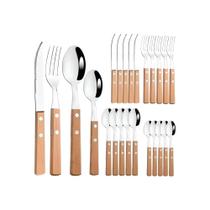 Kit de Talheres Inox Ke Wood 25 Peças Faqueiro Colher Sopa Sobremesa Garfo Faca Kehome