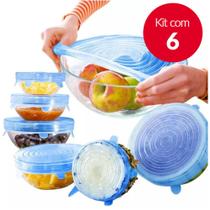 Kit de Tampas de Silicone Universal Preserva Alimentos e Comidas - 6 peças - Tampas Silicone Para Cozinha