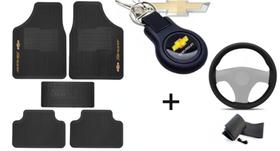 Kit de Tapete de Borracha + Capa de Volante + Chaveiro para Chevrolet Agile 2019 a 2023