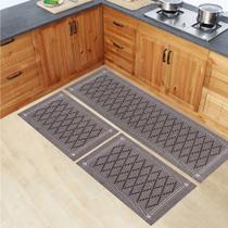 Kit de Tapetes Cozinha 3 pçs Safira em Algodão - Marrom