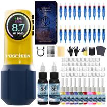 Kit de tatuagem POSEIDON Tattoo Pen Pistola rotativa sem fio com tintas