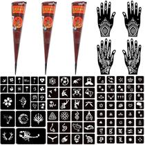 Kit de Tatuagem Temporária Moricher 3 Cones de Henna e 101 Estênceis Kit de Tatuagem Temporária Moricher 3 Cones de Henna e 101 Estênceis