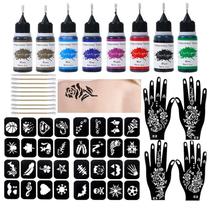 Kit de tatuagem temporário Funtigee de 8 tintas coloridas com estênceis e cotonetes