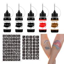 Kit de tatuagens temporárias NewCraft 3 cores 64 estênceis 5 garrafas Kit de tatuagens temporárias NewCraft 3 cores 64 estênceis 5 garrafas