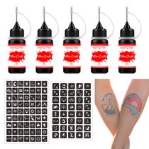 Kit de tatuagens temporárias NewCraft 64 Stencils 5 frascos de tinta vermelha Kit de tatuagens temporárias NewCraft 64 Stencils 5 frascos de tinta vermelha