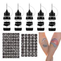 Kit de tatuagens temporárias NewCraft Black Ink 5 garrafas 64 estênceis Kit de tatuagens temporárias NewCraft Black Ink 5 garrafas 64 estênceis
