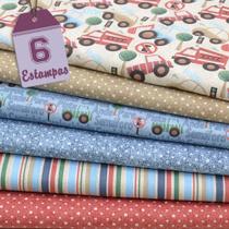 Kit de Tecido Carrinhos Divertidos (30x70) 6 Estampas