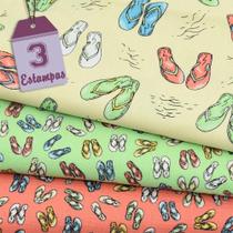 Kit de Tecido Praia Chinelos (30x70) 3 Estampas Kit de Tecido Praia Chinelos (30x70) 3 Estampas