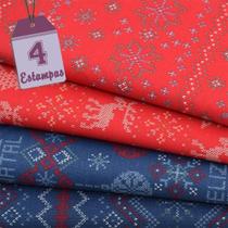 Kit de Tecido Renas e Flocos de Neve (30x70) 4 Estampas