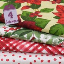 Kit de Tecido Sarja Natal Vermelho (30x70) 4 Estampas Kit de Tecido Sarja Natal Vermelho (30x70) 4 Estampas