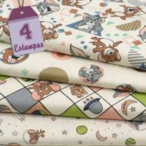 Kit de Tecido Tom e Jerry Planetas Bege (30x70) 4 Estampas