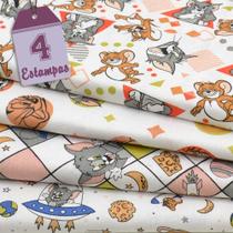 Kit de Tecido Tom e Jerry Planetas Off White (30x70) 4 Estampas Kit de Tecido Tom e Jerry Planetas Off White (30x70) 4 Estampas