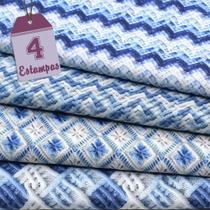 Kit de Tecido Tricot Azul (30x70) 4 Estampas
