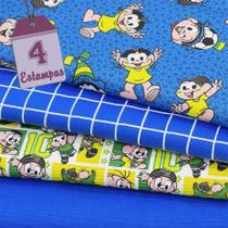 Kit de Tecido Turma da Mônica Brasil Azul (30x70) 4 Estampas