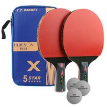 Kit de Tênis de Mesa Huieson Carbon-2 Raq Cabo Caneta 5 Star + bolsa e 3 bolas Gold Sports 3 Star
