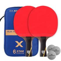 Kit de Tênis de Mesa Huieson Carbon-2 Raquetes 6 Star + bolsa e 3 bolas Gold Sports 3 Star