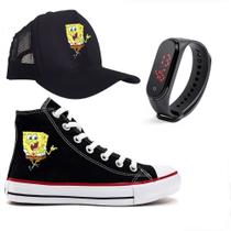 Kit De Tênis Star Bob Esponja Relógio E Boné