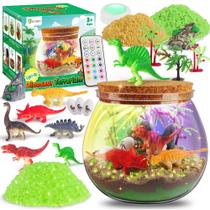 Kit de terrário de brinquedos de dinossauro D-fantix com luz noturna LED para crianças