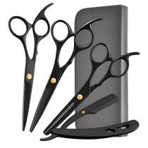 Kit de Tesouras Profissionais para Cabeleleiro e Barbeiros com Fio Laser, Fio Navalha e Desfiadeira
